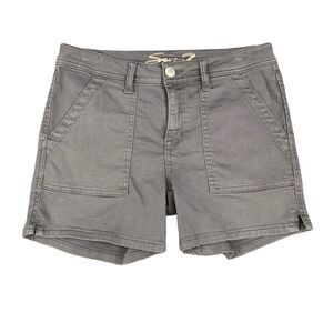 Seven7 Shorts Women 4 Pewter Utility Twill Mid Rise Cotton Blend Pockets Stretch